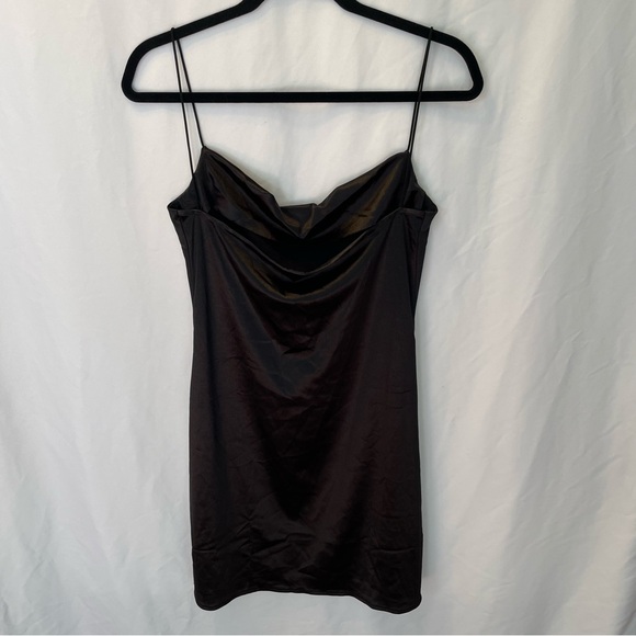 Zaful Black Satin Cowl Neck Mini Dress 10 Sexy Clubwear Cocktail Homecoming - Picture 7 of 15